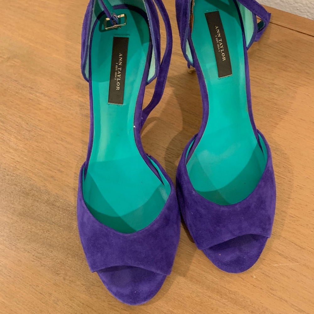 Ann Taylor Purple Suede Peep-Toe Heels